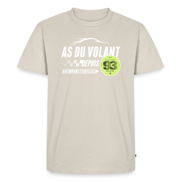 Maquette de T-shirt Premium bio Homme « L'As du Volant du 93 » à personnaliser