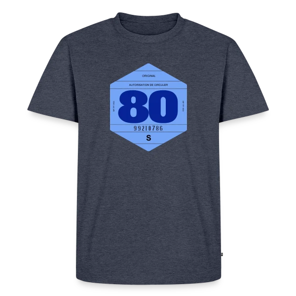 Maquette de T-shirt Premium bio Homme « Vignette Automobile Rétro France Années 80 » à personnaliser