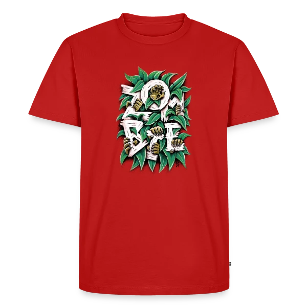 Maquette de T-shirt Premium bio Homme « ZOMBIE : Les Griffes Végétales » à personnaliser