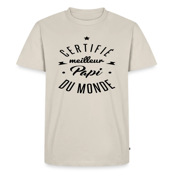 Maquette de T-shirt Premium bio Homme « Le T-shirt "Meilleur Papi Certifié" » à personnaliser