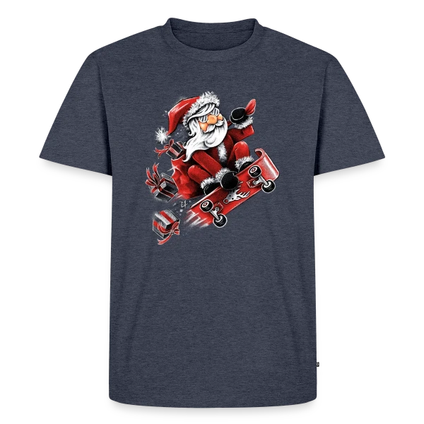Maquette de T-shirt Premium bio Homme « Père Noël Skateur Fou » à personnaliser