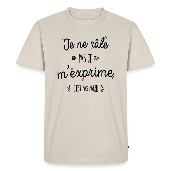 Maquette de T-shirt Premium bio Homme « Je ne râle pas, je m'exprime ! » à personnaliser