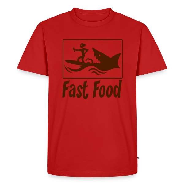 Maquette de T-shirt Premium bio Homme « Fast Food : Le Plaisir de la Malbouffe Stylée » à personnaliser