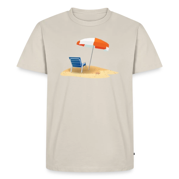 Maquette de T-shirt Premium bio Homme « Parasol et Transat Plage » à personnaliser