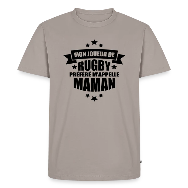 Maquette de T-shirt Premium bio Homme « Mon Joueur de Rugby Préféré M'appelle Maman » à personnaliser