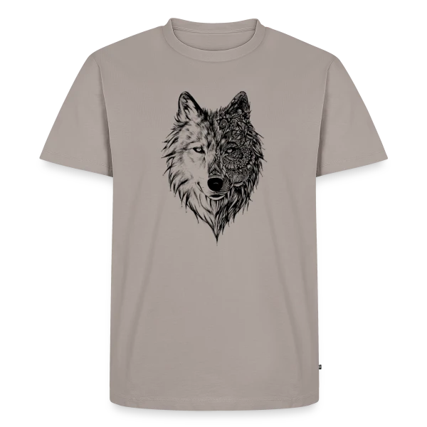 Maquette de T-shirt Premium bio Homme « Loup Tribal Géométrique » à personnaliser