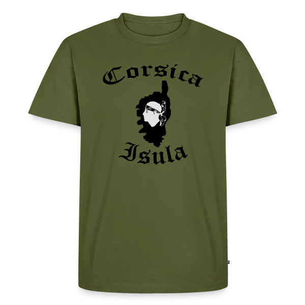 Maquette de T-shirt Premium bio Homme « Corsica Isula Vintage » à personnaliser
