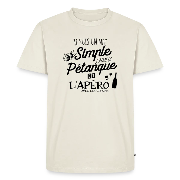 Maquette de T-shirt Premium bio Homme « Pétanque & Apéro : L'Équipe Gagnante » à personnaliser