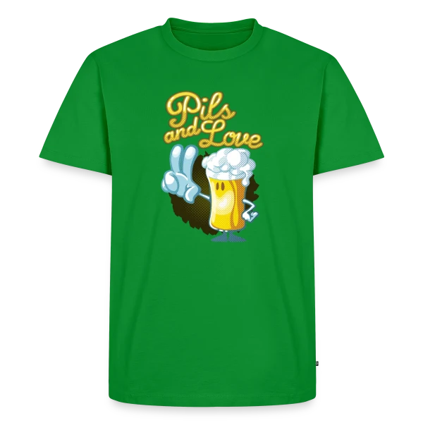 Maquette de T-shirt Premium bio Homme « Pils & Love : La Bière et l'Amour en Version Cartoon » à personnaliser