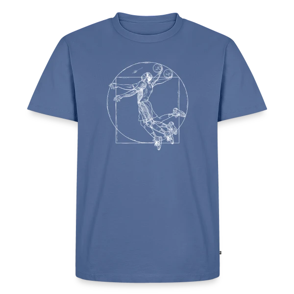 Maquette de T-shirt Premium bio Homme « Homme de Vitruve Basketteur : Art & Sport » à personnaliser
