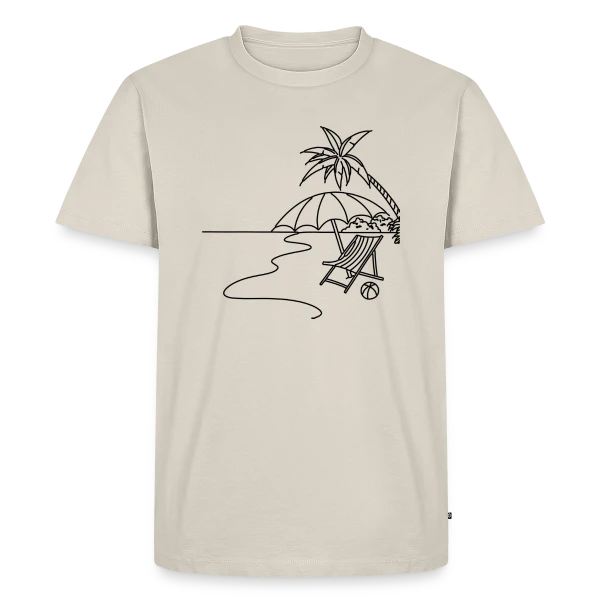 Maquette de T-shirt Premium bio Homme « Scène de Plage Minimaliste » à personnaliser