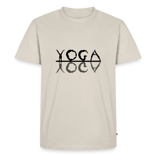 Maquette de T-shirt Premium bio Homme « Yoga: L'Essence du Bien-être » à personnaliser