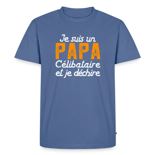 Maquette de T-shirt Premium bio Homme « Je Suis un Papa Célibataire et Je Déchire ! » à personnaliser