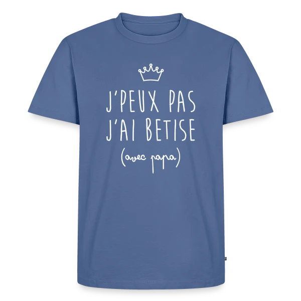 Maquette de T-shirt Premium bio Homme « J'peux pas j'ai Bêtise avec Papa - Humour Enfant » à personnaliser