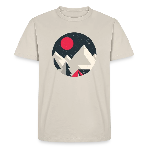 Maquette de T-shirt Premium bio Homme « Montagnes Minimalistes Aventure » à personnaliser