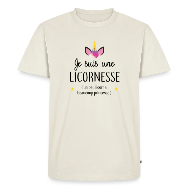 Maquette de T-shirt Premium bio Homme « Licornesse : Moitié Licorne, Moitié Princesse » à personnaliser