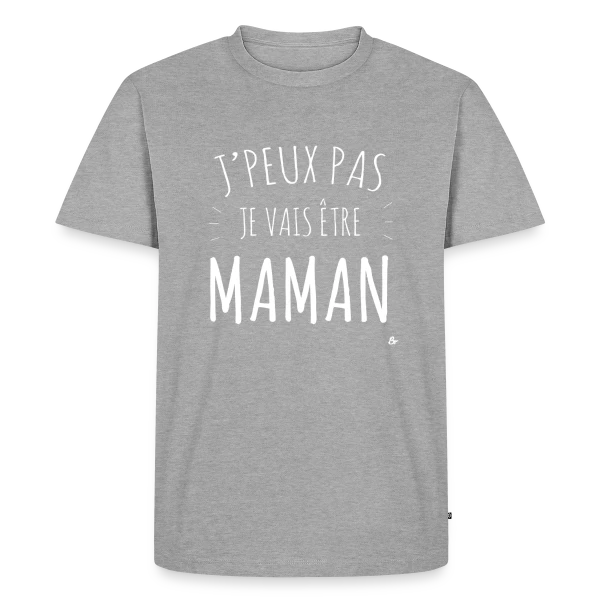 Maquette de T-shirt Premium bio Homme « J'peux Pas, Je Vais Être Maman ! Annonce Grossesse Humour » à personnaliser