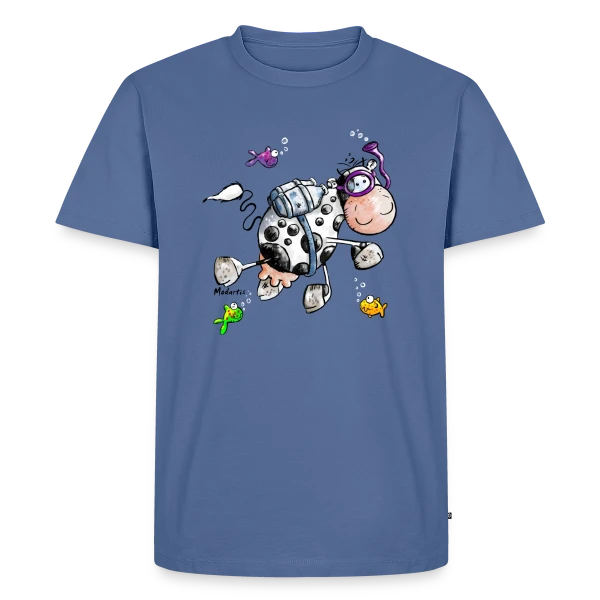 Maquette de T-shirt Premium bio Homme « La Vache Marine Plongeuse Cartoon » à personnaliser