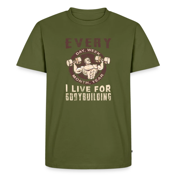 Maquette de T-shirt Premium bio Homme « Bodybuilding: La Passion de la Musculation » à personnaliser