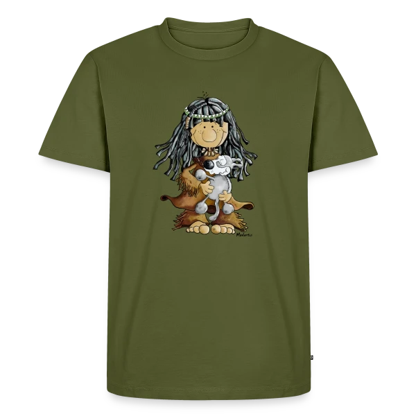 Petite Indienne et son Loup Ami sur T-shirt Premium bio Homme