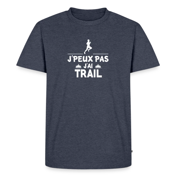Maquette de T-shirt Premium bio Homme « J'Peux Pas, J'ai Trail ! - Humour Sportif » à personnaliser