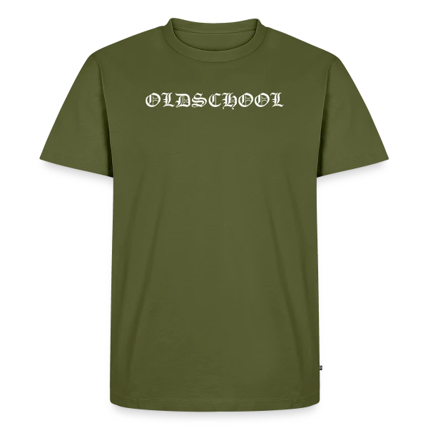 Maquette de T-shirt Premium bio Homme « Inscription Oldschool Simple » à personnaliser