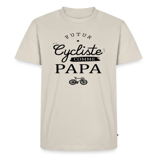 Maquette de T-shirt Premium bio Homme « Futur Cycliste comme Papa : Ma Passion sur Deux Roues » à personnaliser