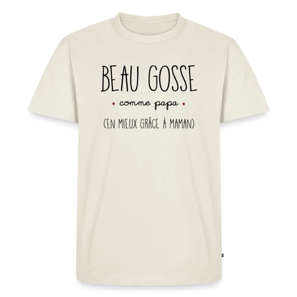 Maquette de T-shirt Premium bio Homme « Beau Gosse Comme Papa » à personnaliser