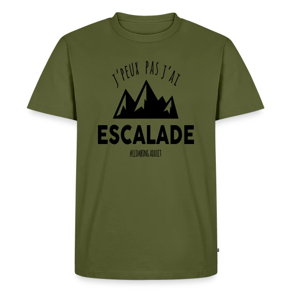Maquette de T-shirt Premium bio Homme « 'J'peux pas, j'ai escalade' - Passion Sportive » à personnaliser