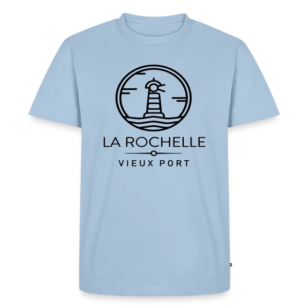 Maquette de T-shirt Premium bio Homme « L'Élégance du Vieux Port de La Rochelle » à personnaliser