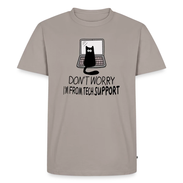 Maquette de T-shirt Premium bio Homme « Chat de Support Technique » à personnaliser