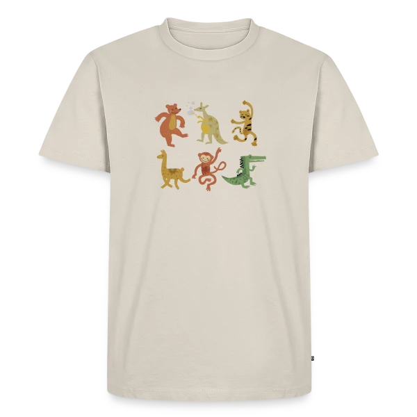 Maquette de T-shirt Premium bio Homme « Animaux Rigolos et Joueurs » à personnaliser