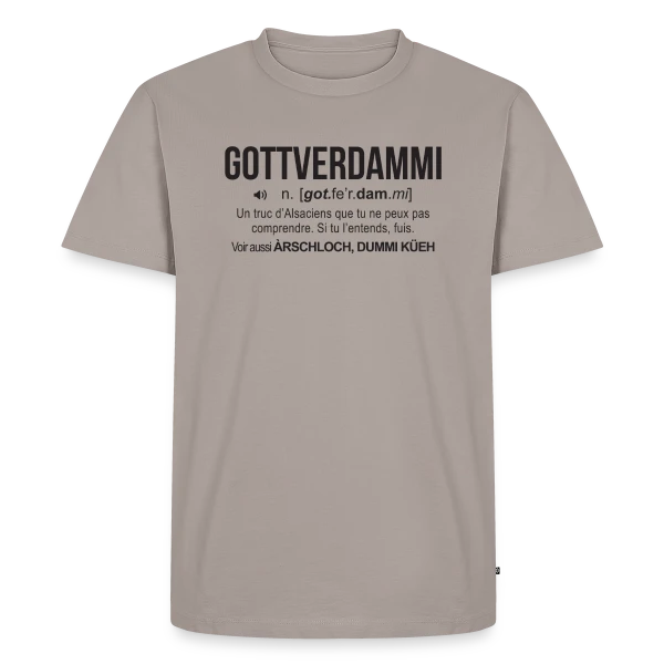 Maquette de T-shirt Premium bio Homme « Gottverdammi Définition Alsace » à personnaliser
