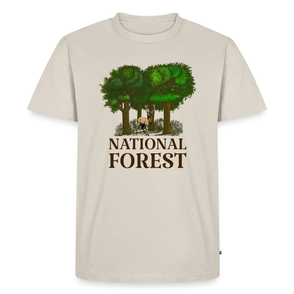 Maquette de T-shirt Premium bio Homme « Emblème Forêt Nationale » à personnaliser