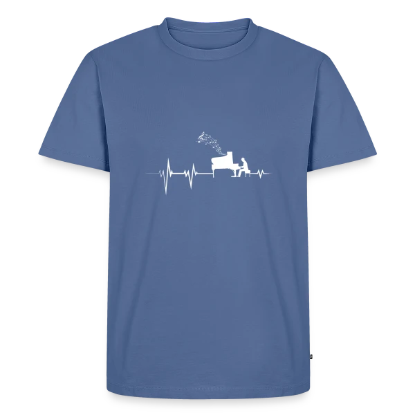 Maquette de T-shirt Homme Bio « Piano Évolution : L'Histoire du Clavier en Style » à personnaliser