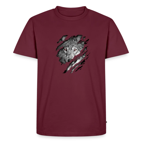 Maquette de T-shirt Premium bio Homme « Loup Déchiré Yeux Rouges » à personnaliser