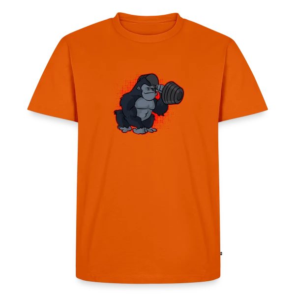 Maquette de T-shirt Premium bio Homme « Gorille Musculation - Force et Humour » à personnaliser