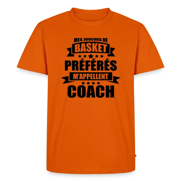 Maquette de T-shirt Premium bio Homme « Coach Basket : Mes Joueurs Préférés M'appellent Coach » à personnaliser