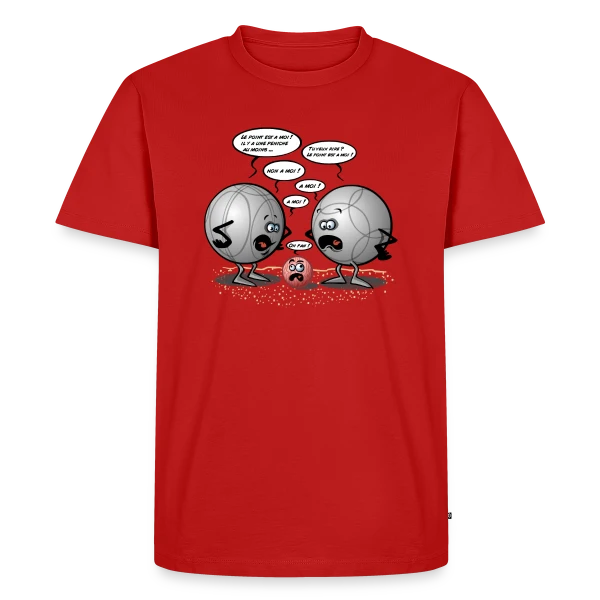 Maquette de T-shirt Premium bio Homme « Discorde Pétanque : Le Choc des Titans (et des boules) » à personnaliser