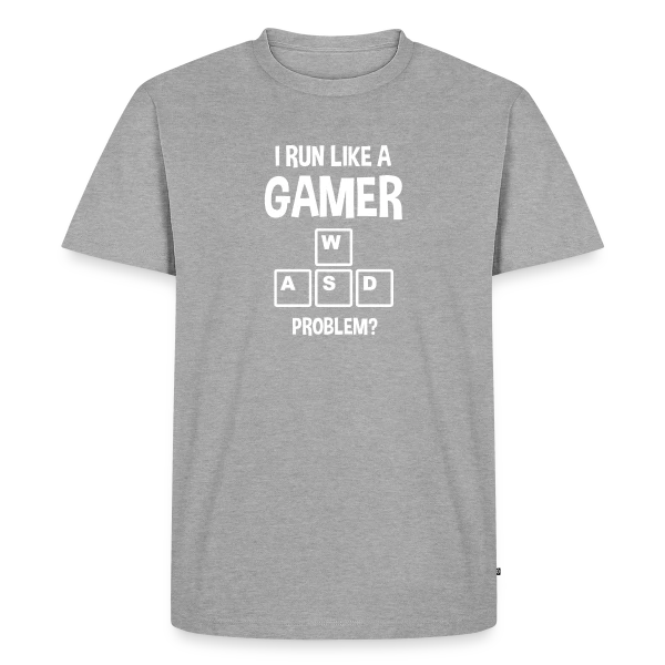 Maquette de T-shirt Premium bio Homme « Gamer Humour : 'Je Cours Comme un Gamer' » à personnaliser