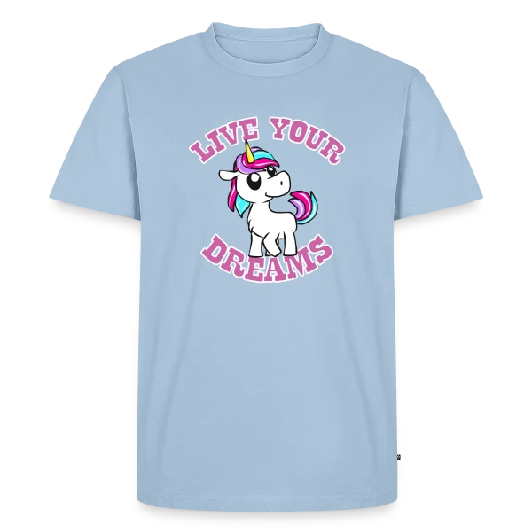 Maquette de T-shirt Premium bio Homme « Licorne Kawaii Rêves Magiques » à personnaliser
