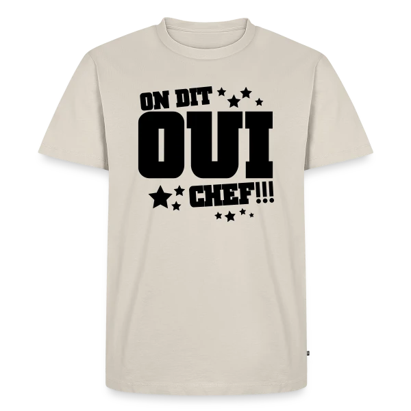 Maquette de T-shirt Premium bio Homme « Oui Chef ! Humour Hiérarchie de Bureau » à personnaliser