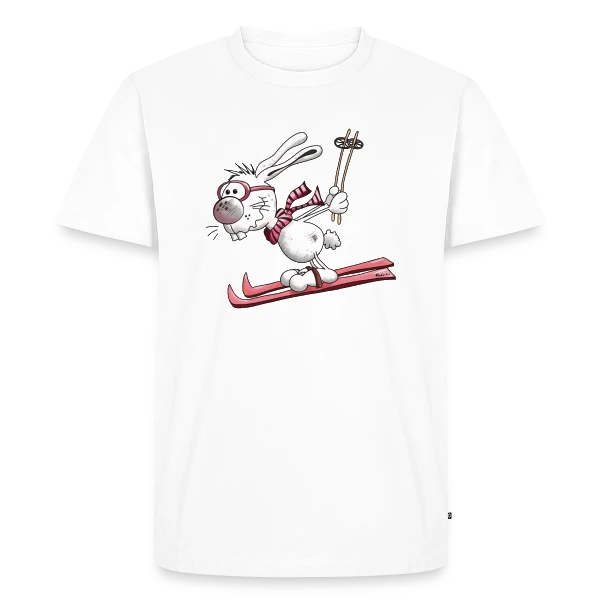 Maquette de T-shirt Premium bio Homme « Lapin Skieur sur la Piste » à personnaliser