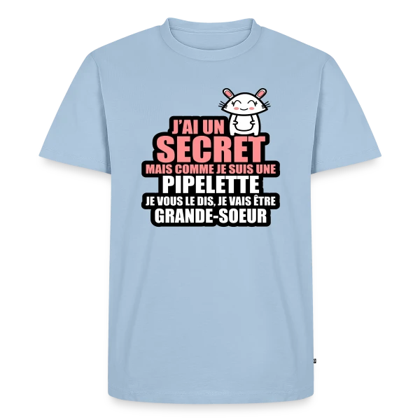 Maquette de T-shirt Premium bio Homme « Annonce Grossesse : J'ai Un Secret, Je Vais Être Grande-Sœur » à personnaliser