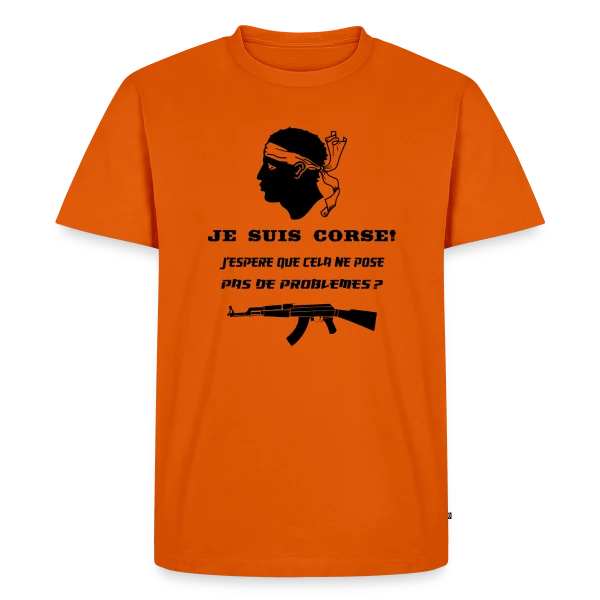 Maquette de T-shirt Premium bio Homme « Humour Corse Arme » à personnaliser