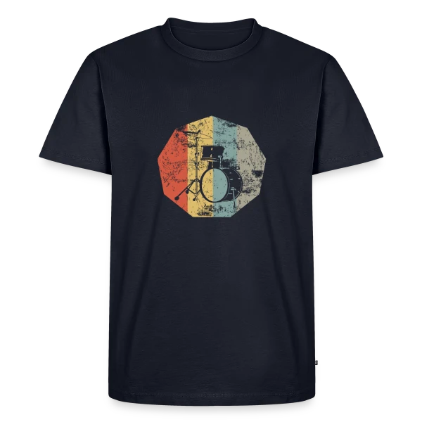 Maquette de T-shirt Premium bio Homme « Batterie Rétro Musique Vintage » à personnaliser