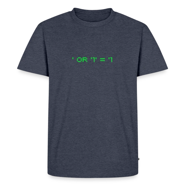 Maquette de T-shirt Premium bio Homme « Hacker Pentest SQL Injection - Cybersécurité » à personnaliser