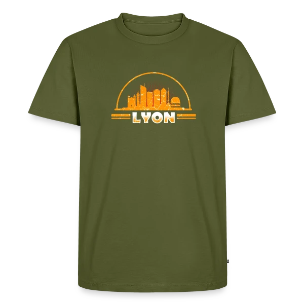 Maquette de T-shirt Premium bio Homme « Lyon Skyline Vintage » à personnaliser