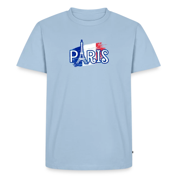 Maquette de T-shirt Premium bio Homme « Paris Tour Eiffel Drapeau » à personnaliser