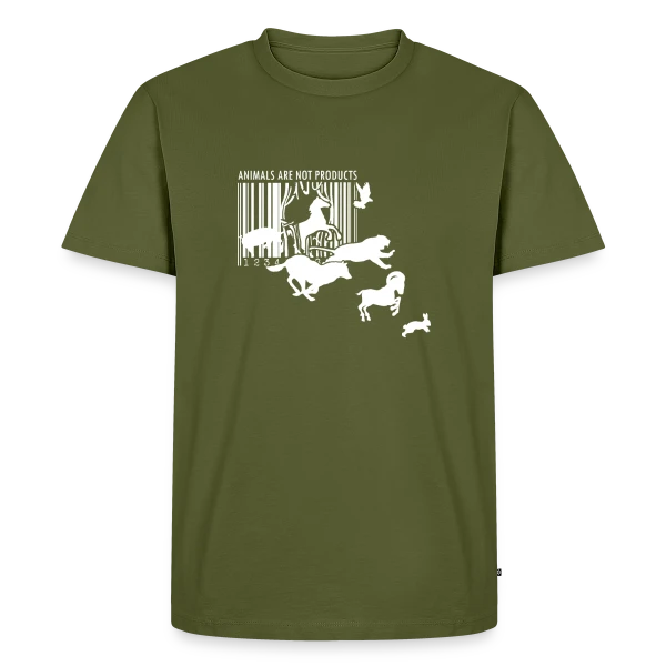 Maquette de T-shirt Premium bio Homme « Véganisme et Droits Animaux » à personnaliser